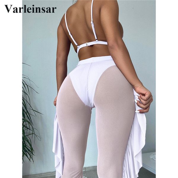 

with ruffled beach pants 3pcs bikini women swimwear female swimsuit three-pieces bikini set bather bathing suit swim lady v3005w, White;black