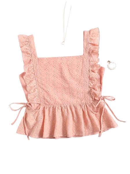 

knot side ruffle hem schiffy t68w#, White