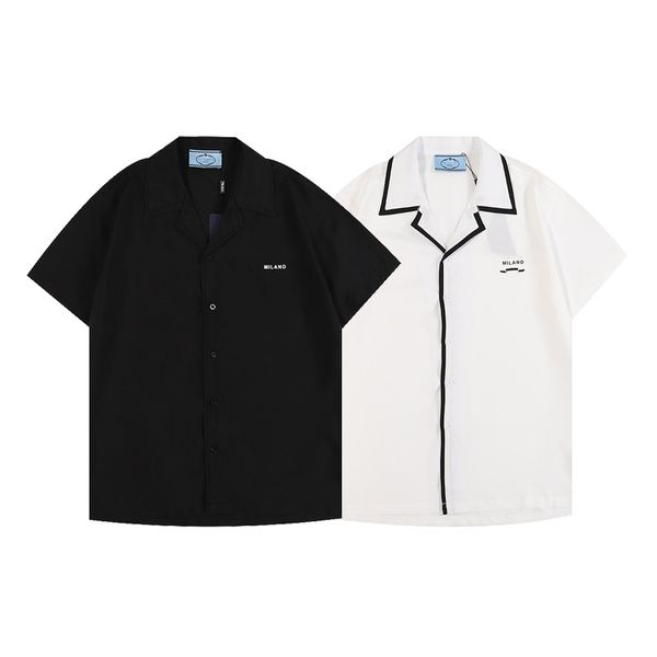 Camicie da ragazzo di marca Camicie casual da uomo nuovo 2023 Lettera di moda bavero bowling di seta Camicia da uomo slim fit a maniche corte nero bianco