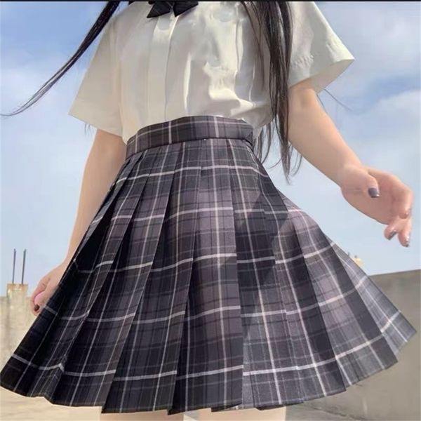 

korean fashion pleated skirt mini skirts womens summer high waist kawaii pink black plaid skirt harajuku skirt mujer faldas 220711