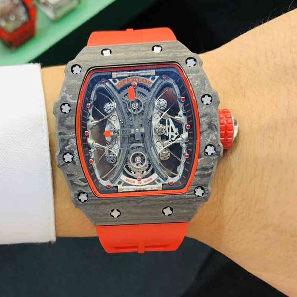 

luxurys mechanical watches men automatic fashion wtistwatches carbon fiber large dial the full-automatic hollowing out trendy mens table 53-, Slivery;brown