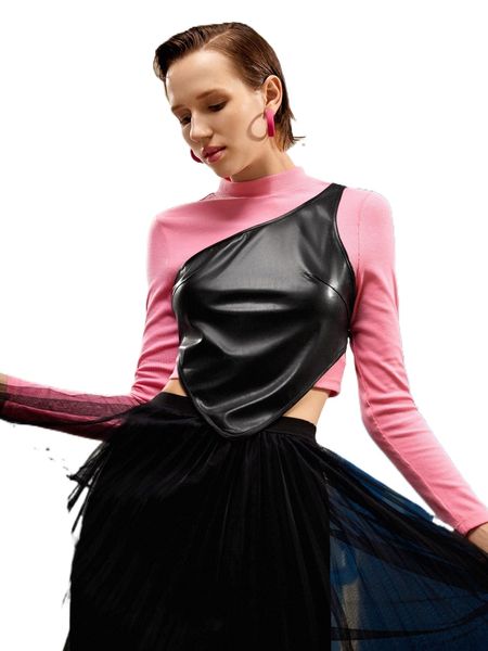 

x enovae color block grommet lace up asymmetrical hem 2 in 1 35u3#, White