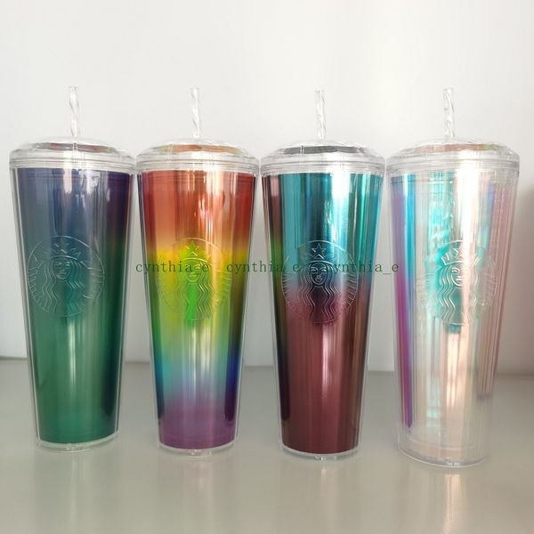 

2022 starbucks diamond cups tumblers double layer plastic straw cup mermaid cold water coffee cups gift mug