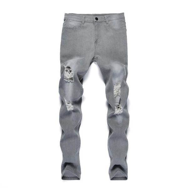 

men's jeans quilted embroidered skinny ripped stretch denim pants man elastic waist patchwork jogging trousers, Blue