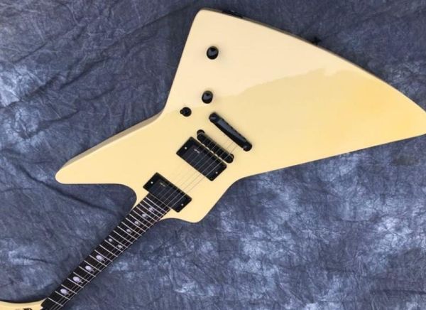 

special design electric guitar inlays finger black hardware emg*2 pickups milk yellow can custom