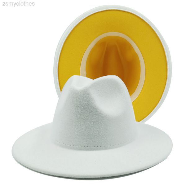 chapéu de chapéu de cowboy de jazz de fundo amarelo branco para mulheres e homens tampa colorida de dupla face vermelha com chapéu de jogador de lã preta por atacado