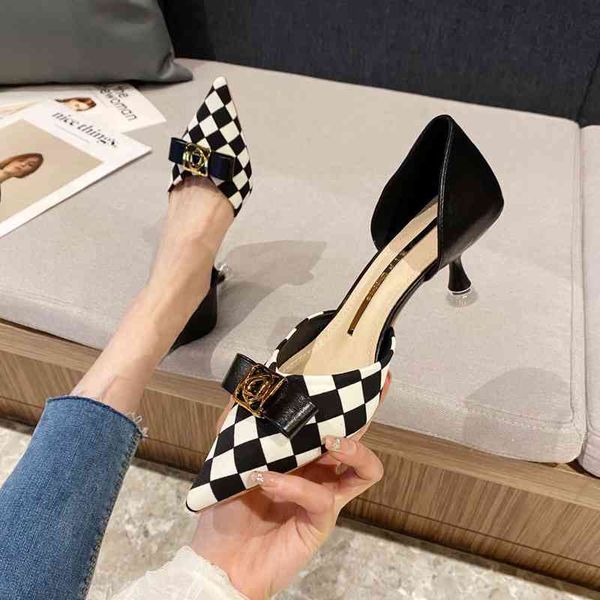 

sandals french pointed thin heel shoes spring high-heeled hollow square lattice, niche design, versatile women's wak3, Black