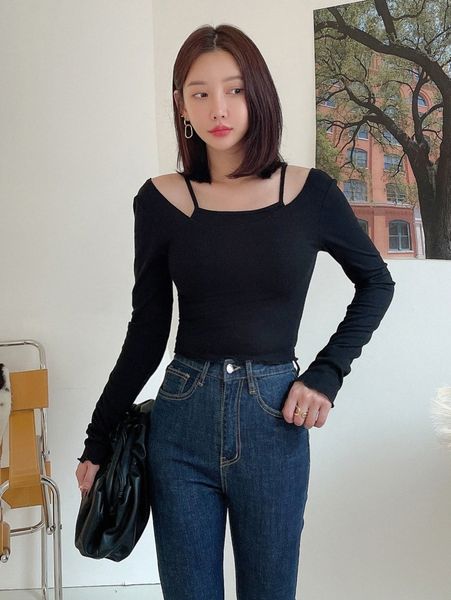 

dazy ribbed knit lettuce trim 2 in 1 tee r3wk#, White