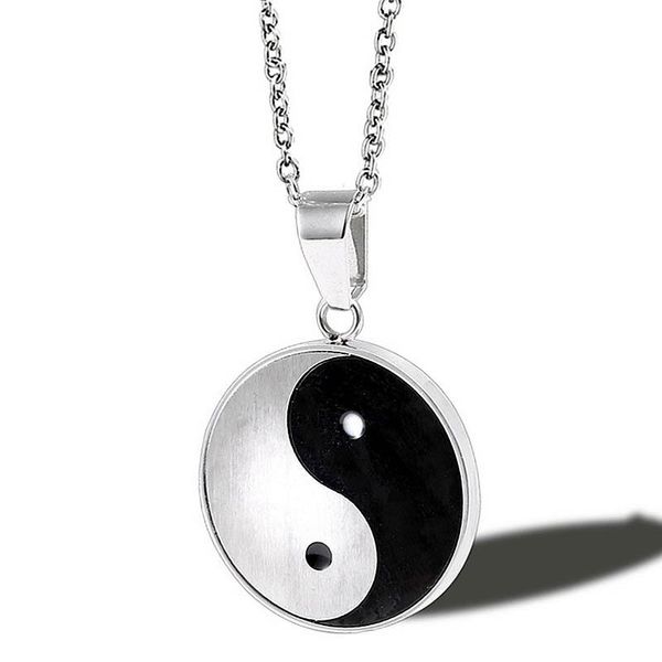 Collane con ciondolo Colore argento Yin Yang Collana di pettegolezzi Rotonda per donna Uomo Acciaio inossidabile Taoismo Amuleto Gioielli maschiliCiondolo