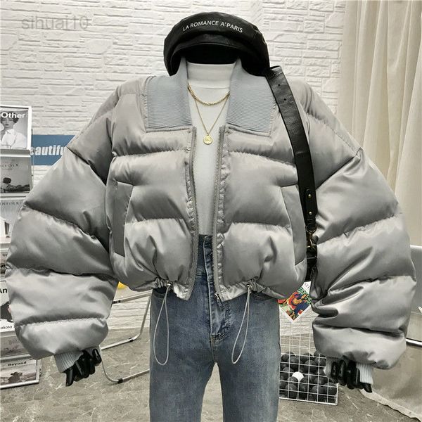 

winter women 2022 new thin down o-neck solid color zipper short jackets coat female long sleeve casual warm thicken parkas z30 l220725, Black