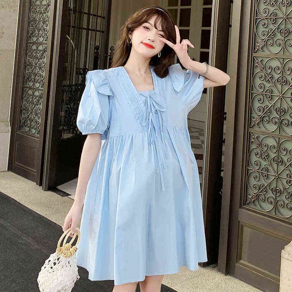 

pregnant women french style hubblebubble sleeve loose dress j220628, White