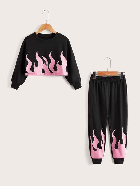 

toddler girls fire print crop & sweatpants she, White