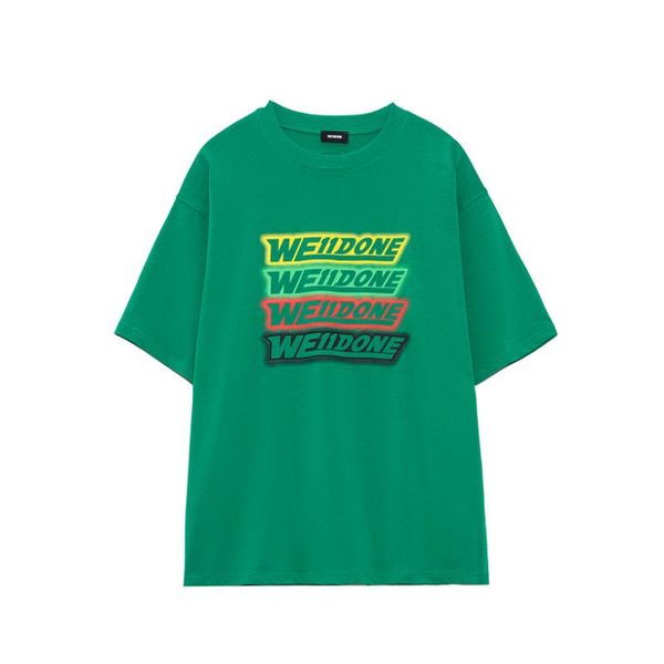 

women's t-shirts summer loose tees hip hop streetwear green four row colorful letter barrage print t shirt, White