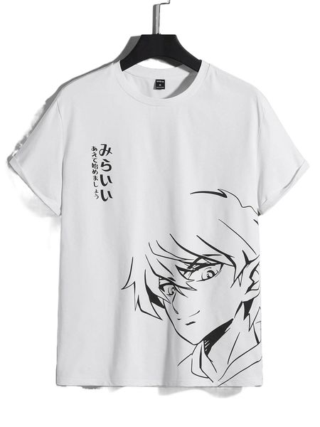 

men japanese letter & figure graphic tee 18p1#, White;black
