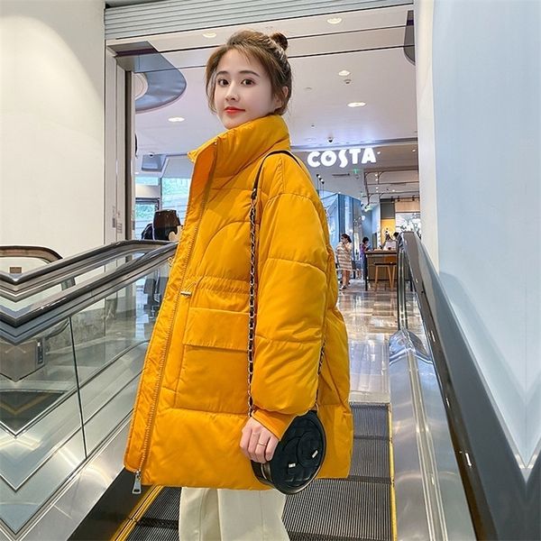 

winter women solid over sized long parka thicken long sleeve zipper pockets coats female warm loose fashion jackets 201125, Black