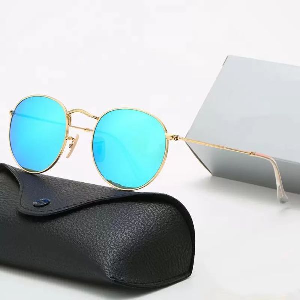 

classic round sunglasses brand designer uv400 eyewear metal gold frame sun glasses men women mirror sunglasses polaroid glass lens with box, White;black