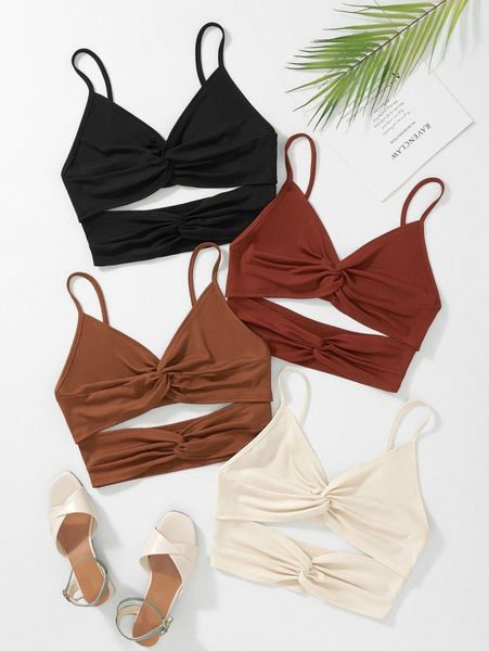 

4pcs cut out twist front cami n91l#, White