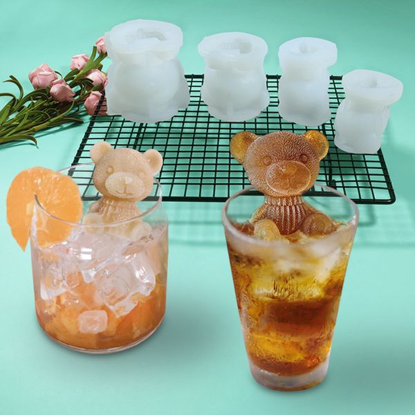 Drinkware 3D-Eiswürfelbereiter, kleiner Teddybär, Schokoladenkuchenform, Tablett, Eis, DIY-Werkzeug, Whisky, Wein, Cocktail, Silikonform