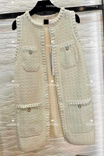 

women's knits & tees designer 2022 spring summer new small fragrance four pocket single breasted woven vest coat m8nw, White