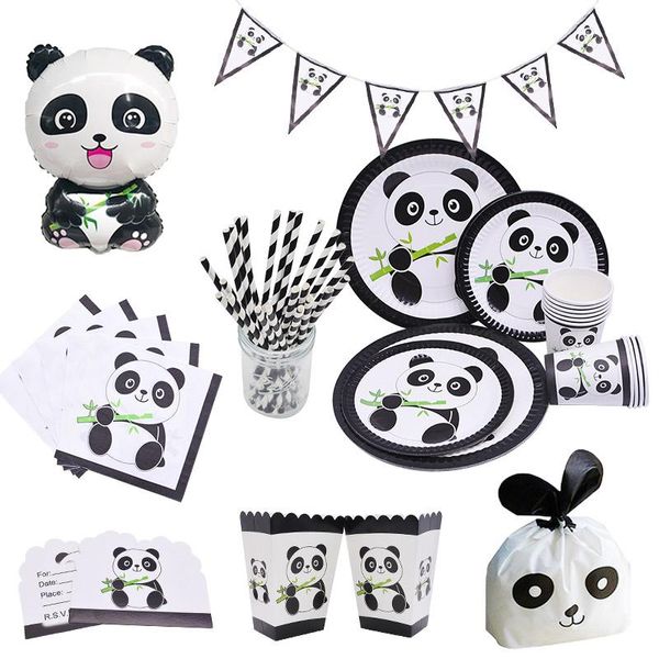 Posate usa e getta Cartone animato Panda Tema Decorazioni per feste di compleanno Set da tavola Piatto Tovagliolo Palloncino Bomboniere Baby Shower Usa e getta