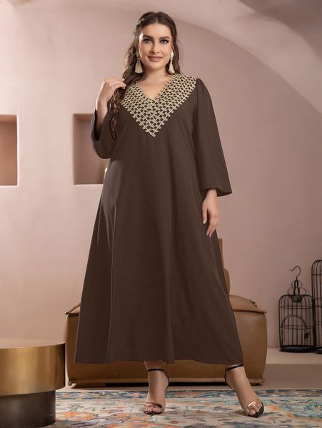 

plus embroidery appliques tunic dress h0oe#, Black