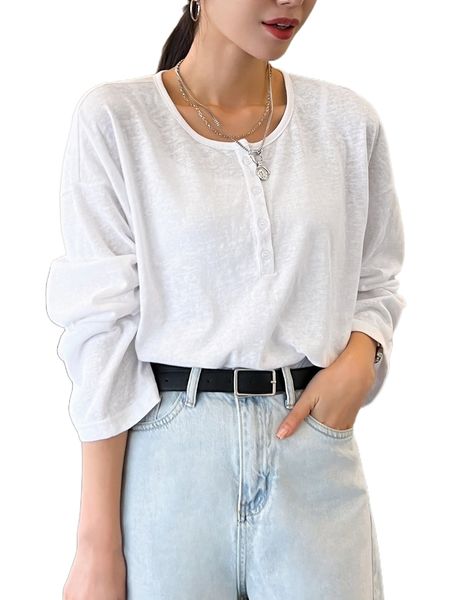 

dazy drop shoulder half button tee d59e#, White