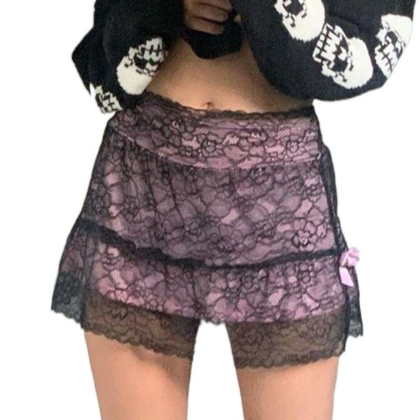 

woman skirts summer autumn fall fashion floral pleated lace mini for women harajuku vintage streetwear skirt y0hm#, Black