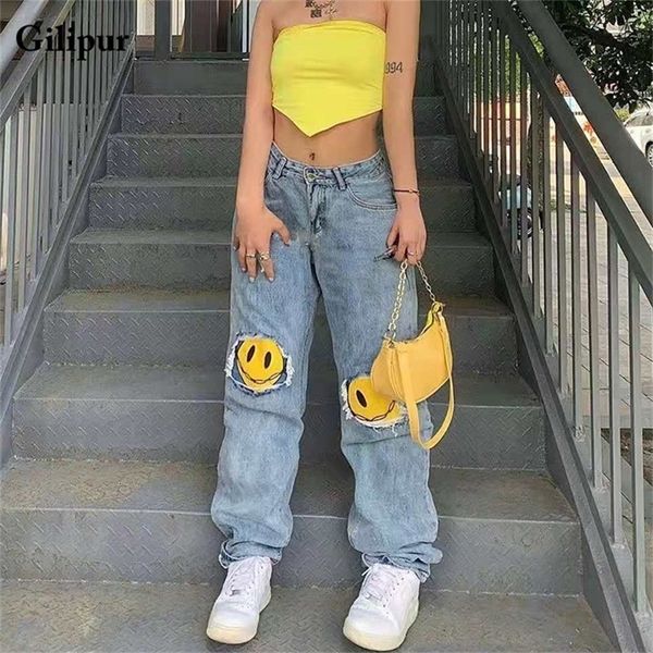

printed jean fashion mom jeans baggy straight leg pants blue loose ripped denim trousers long high waist streetwear 220423