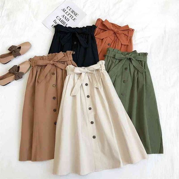 

skirt skirts womens summer ropa mujer bohemia high waist line button long skirt woman skirts 210319, Black