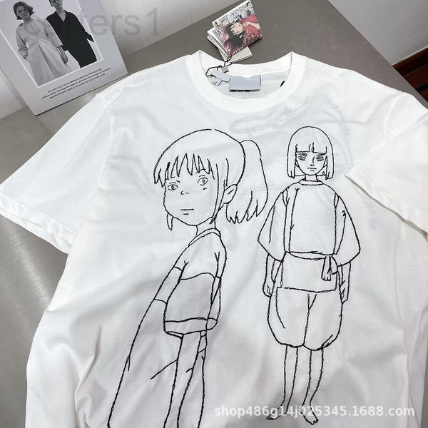 

women's t-shirt designer 2022 new trend line thorn cartoon round neck white loose short sleeve pullover portrait t-shirt aitw