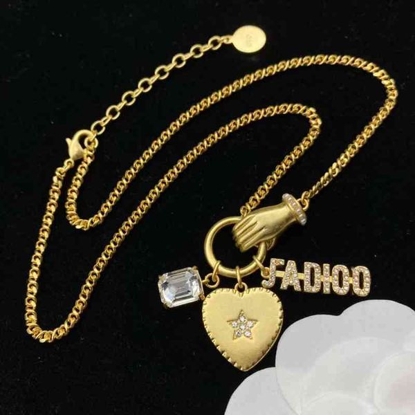 

outlet 2022 new diamond inlaid pearl heart-shaped letter necklace bracelet women's personalized palm ring high version, Golden;silver