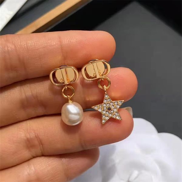 

star shaped pearl asymmetric earrings women's simple and versatile earrings, Golden