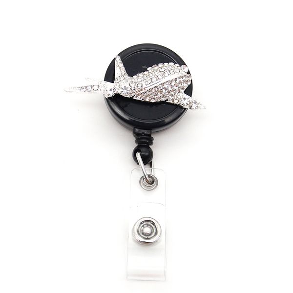 

custom key rings aircraft sliver plating clear rhinestone airplane retractable id badge reel/holder, Slivery;golden