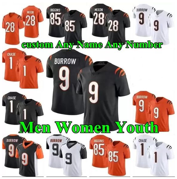 

9 joe burrow cin 1 ja'marr jamarr chase mens bengal football 85 tee higgins 2 evan mcpherson 28 joe mixon sam hubbard vonn bell orange, Black