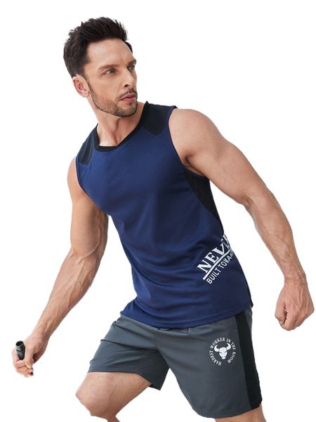 

men slogan graphic split hem sports tank o57c#, White;black
