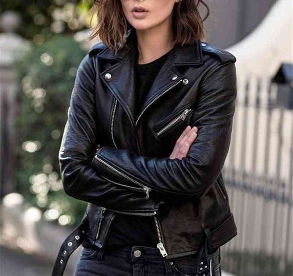 2021 New Zipper equipado com casaco de capa curta feminina couro punk punk manga longa lapela sólida jackets l220728