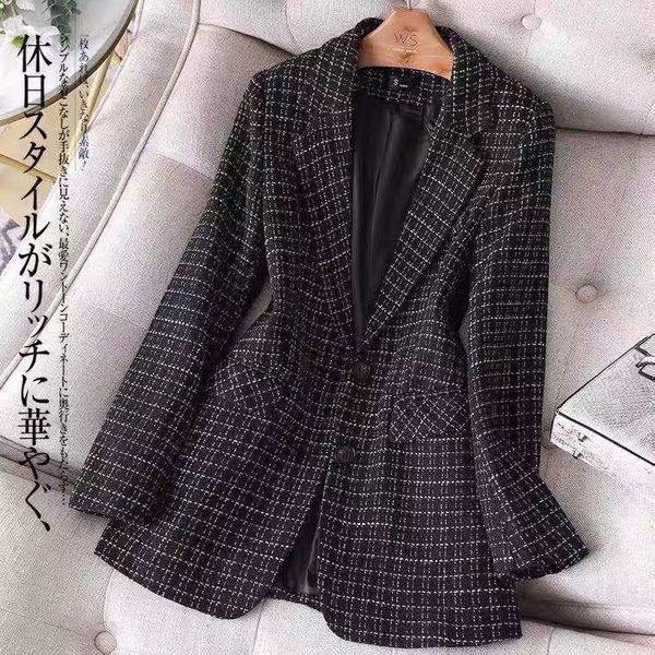 T201 Womens Suits Blazers Tide Marka Yüksek kaliteli Retro Moda Tasarımcı Grid Serisi Takım Ceket Aslan Çift göğüslü İnce Plus Boyut Kadın Giysileri