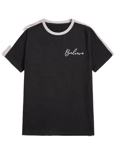 

men letter graphic contrast trim tee v50q#, White;black