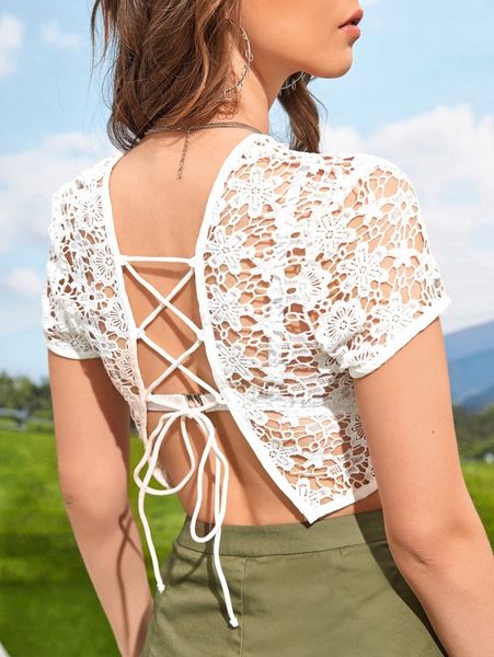 

lace up back guipure lace cover up without bra h1eu#, White;black