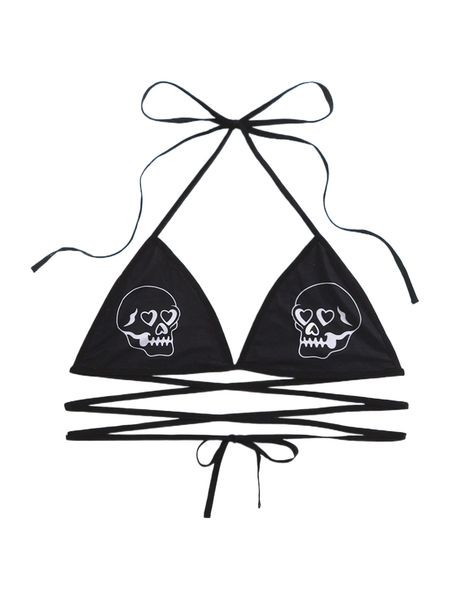 

romwe x areohzeddesign skull print triangle bralette k14c#, Black;red