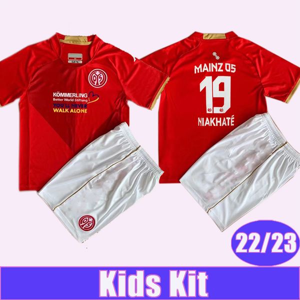 

22 23 burkardt niakhate fsv mainz 05 kids kit soccer jerseys lee nebel stach home child football shirt short sleeve uniforms, Black