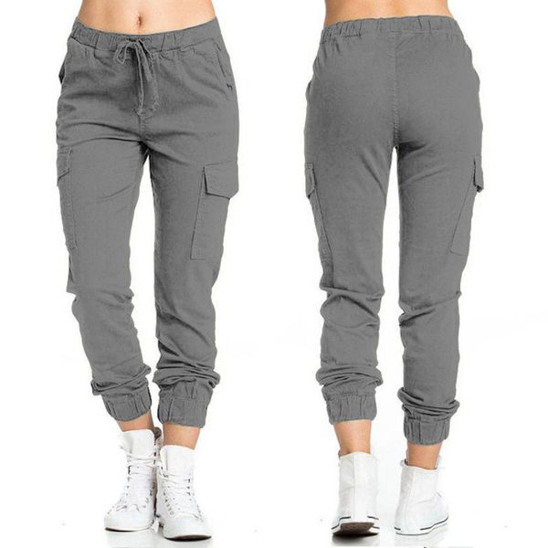

women's pants capris women pants casual pocket solid casual trousers cargo pan 220823, Black;white
