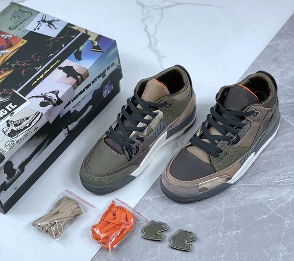 

3 patchwork men basketball shoes 3s outdoor sports dark hazel multi-color sneakers trainers do1830-200 size us 7-12 with original box