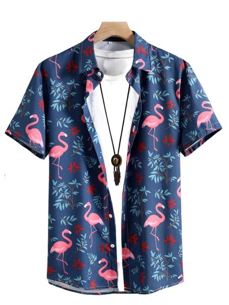 

men flamingo & tropical print shirt without tee n0ka#, White;black
