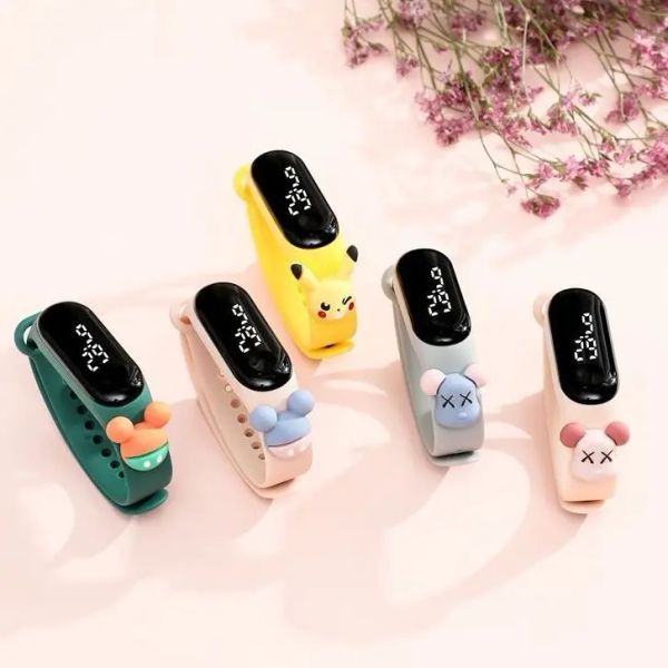 

wristwatches deep waterproof children's figure led white light bracelet watch student silicone strap sports figure electronic, Slivery;brown