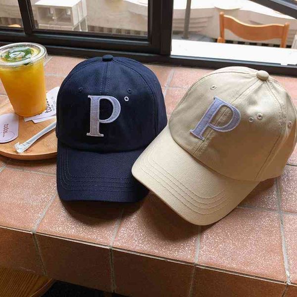 

designer trucker straw cowboy hat man woman japanese casual simple large letter p-shaped embroidered trendy street face small baseball cap, Blue;gray