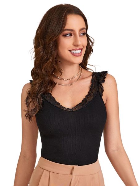 

lace trim tank e6wd#, White