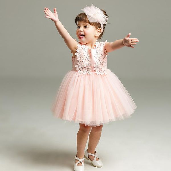 Abiti da ragazza Abito da bambino elegante formale per 1 2 anni Compleanno Fiori bianchi e rosa Festa Vestido Abbigliamento per bambini ABF164717Girl's