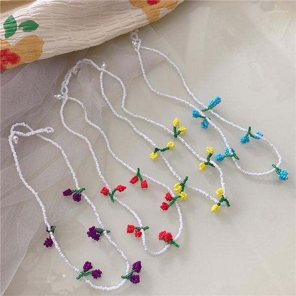 Chokers Koreanische handgemachte gewebte Obstkragen Halskette für Frauen Neuheit Böhmische süße Perlen Blumenhalsband Geschenk Schmuck Heal22