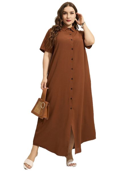 

plus single breasted shirt dress 80uk#, Black